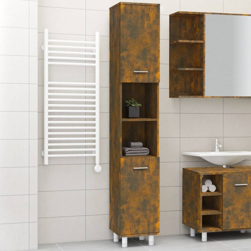   Armadietto Bagno Rovere Fumo 30x30x179 cm in Legno Ingegnerizzato