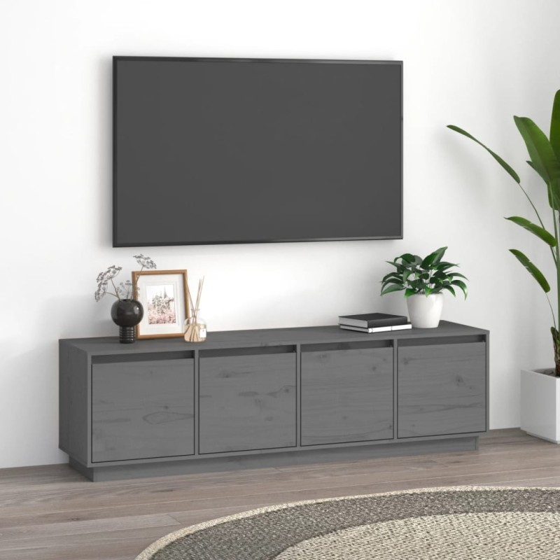   Mobile Porta TV Grigio 156x37x45 cm in Legno Massello di Pino