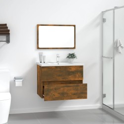 Set Mobili da Bagno 2 pz Rovere Fumo in Legno Ingegnerizzato