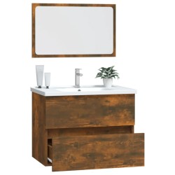 Set Mobili da Bagno 2 pz Rovere Fumo in Legno Ingegnerizzato