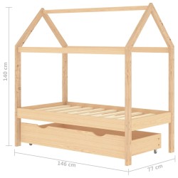 vidaXL Giroletto per Bambini con Cassetto in Pino Massello 70x140 cm