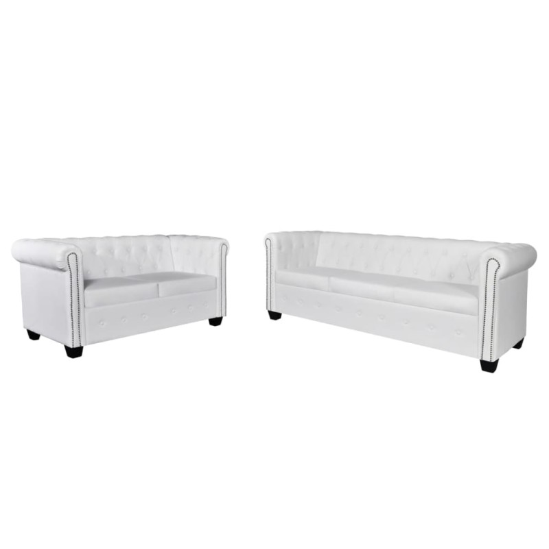   vidaXL Divani Chesterfield a 2 Posti e a 3 Posti in Similpelle Bianco 