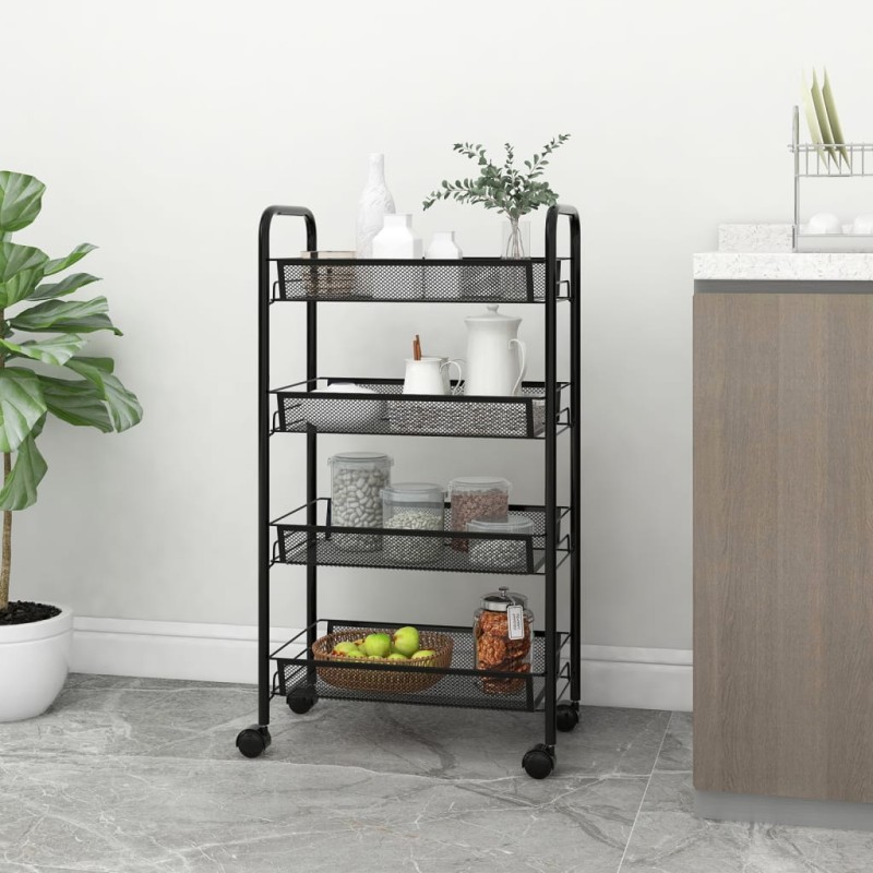 vidaXL Carrello da Cucina con 4 Ripiani Nero 46x26x64 cm in Ferro