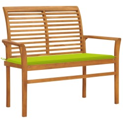 vidaXL Panca da Giardino con Cuscino Verde Brillante 112 cm Legno Teak