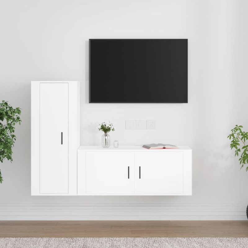   Set di Mobili Porta TV 2 pz Bianco in Legno Ingegnerizzato