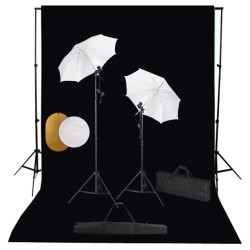 vidaXL Kit Studio Fotografico con Luci Ombrelli Fondale e Riflettore