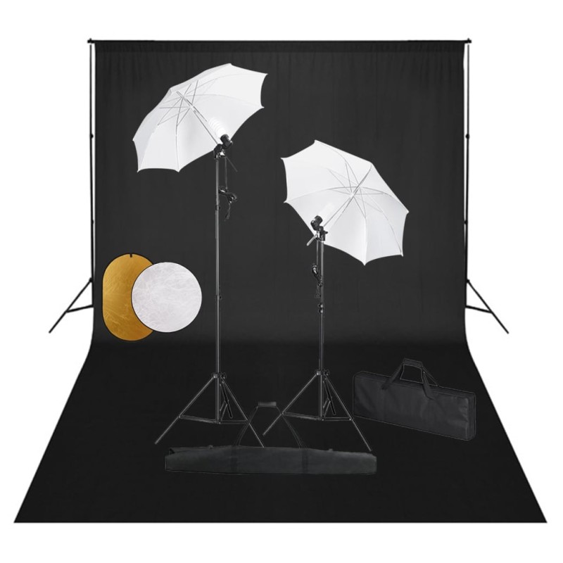 vidaXL Kit Studio Fotografico con Luci Ombrelli Fondale e Riflettore