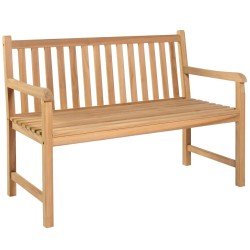 Panca da Giardino con Cuscino Grigio a Quadri 120 cm Legno Teak