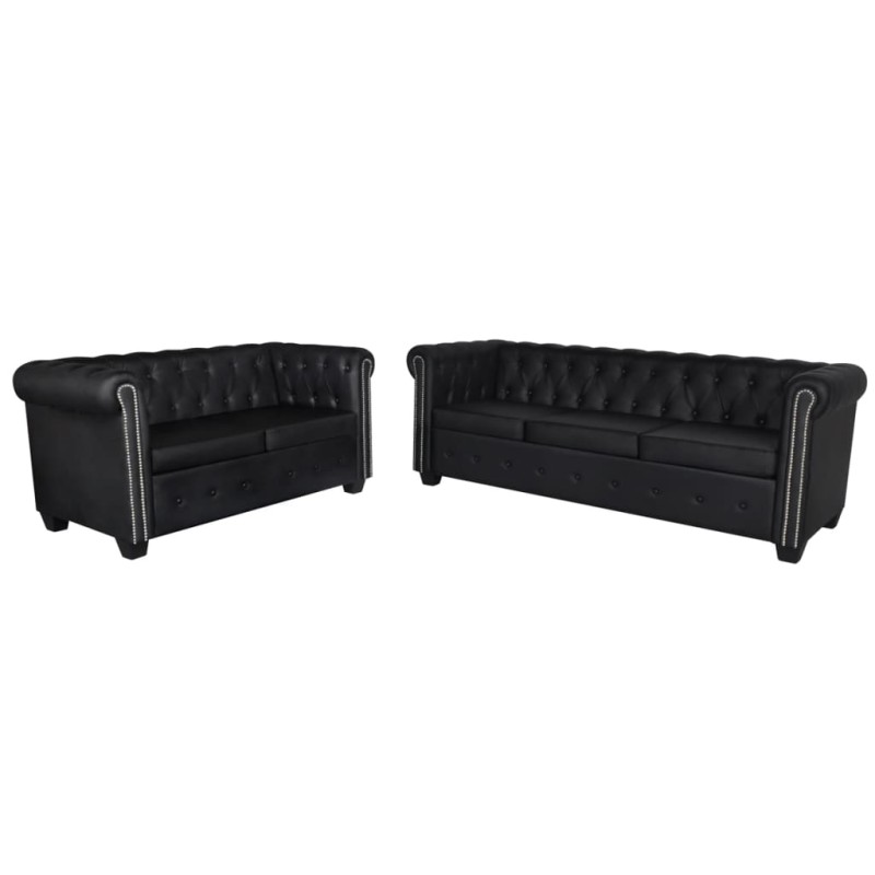 vidaXL Divani Chesterfield a 2 Posti e a 3 Posti in Similpelle Nero 