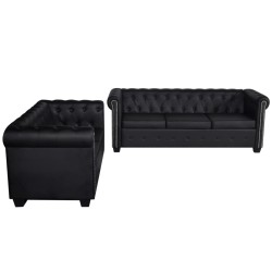 vidaXL Divani Chesterfield a 2 Posti e a 3 Posti in Similpelle Nero 