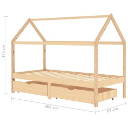 vidaXL Giroletto per Bambini con Cassetti in Pino Massello 90x200 cm