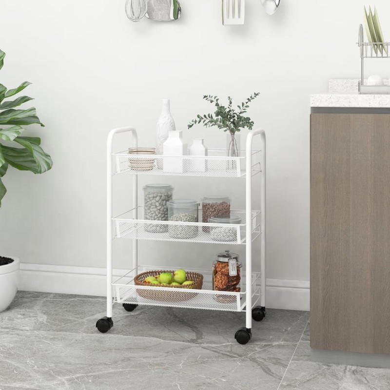 vidaXL Carrello da Cucina con 3 Ripiani Bianco 46x26x64 cm in Ferro