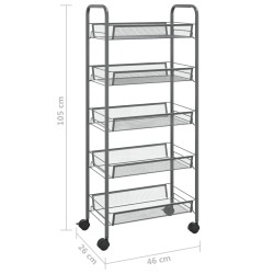 vidaXL Carrello da Cucina con 5 Ripiani Grigio 46x26x105 cm in Ferro