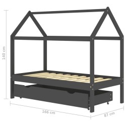 vidaXL Giroletto Bambini Cassetto Grigio Scuro Pino Massello 80x160cm