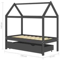 vidaXL Giroletto Bambini Cassetto Grigio Scuro Pino Massello 70x140 cm