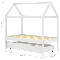 vidaXL Giroletto per Bambini Cassetto Bianco in Pino Massello 70x140cm