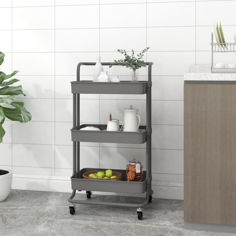 vidaXL Carrello da Cucina 3 Ripiani Grigio 42x35x85 cm Ferro e ABS