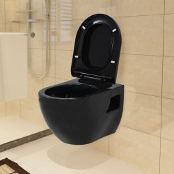 vidaXL WC a Muro con Sciacquone Nascosto in Ceramica Nera