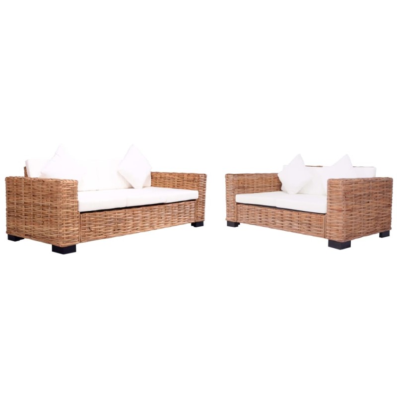   Set di Divani da Giardino con Cuscini 2 pz in Rattan Naturale