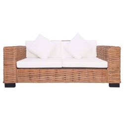   Set di Divani da Giardino con Cuscini 2 pz in Rattan Naturale