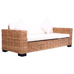   Set di Divani da Giardino con Cuscini 2 pz in Rattan Naturale