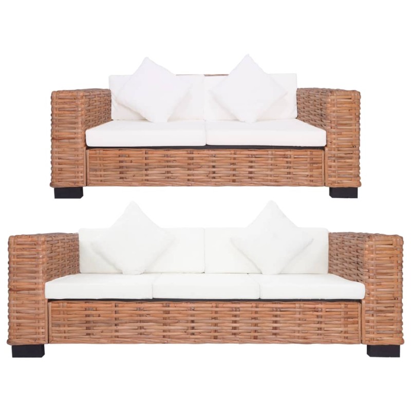   Set di Divani con Cuscini 2 pz in Rattan Naturale