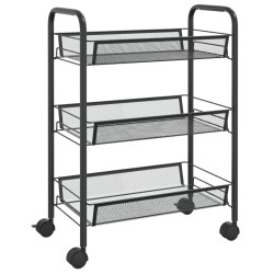 vidaXL Carrello da Cucina con 3 Ripiani Nero 46x26x64 cm in Ferro