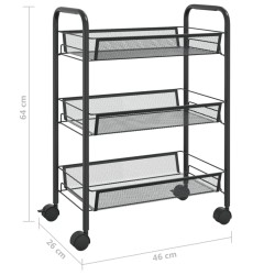 vidaXL Carrello da Cucina con 3 Ripiani Nero 46x26x64 cm in Ferro