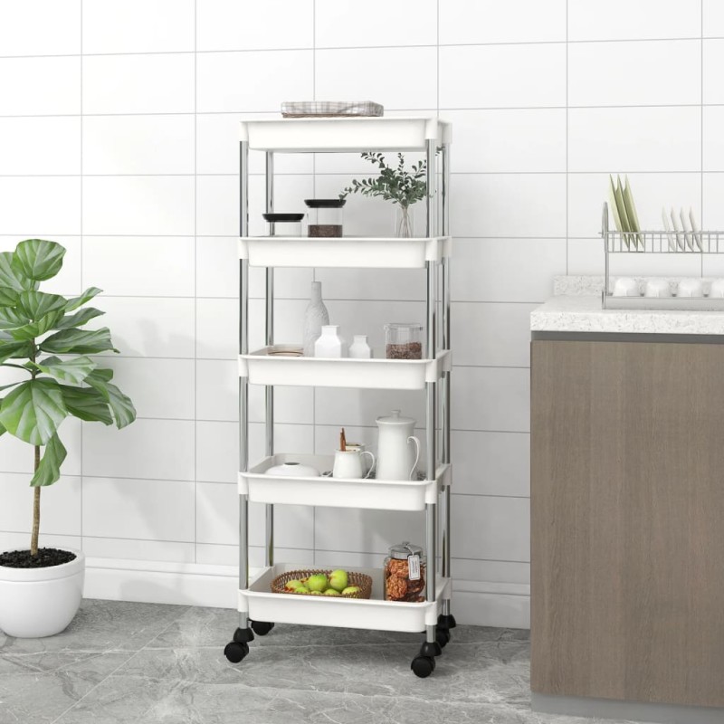 vidaXL Carrello da Cucina 5 Ripiani Bianco 42x29x128 cm Ferro e ABS