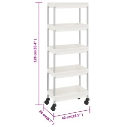 vidaXL Carrello da Cucina 5 Ripiani Bianco 42x29x128 cm Ferro e ABS