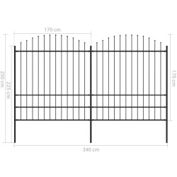 vidaXL Recinzione Giardino Punta a Lancia (1,75-2)x3,4m Acciaio Nera