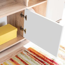   Parete Attrezzata Porta TV con Luci LED Rovere Sonoma e Bianco