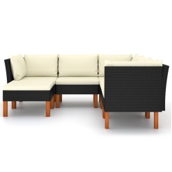 vidaXL Set Divani da Giardino 6 pz con Cuscini in Polyrattan Nero