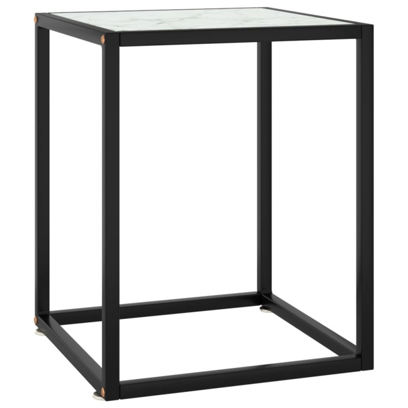   Tavolino Salotto Nero con Vetro Bianco Marmorizzato 40x40x50cm