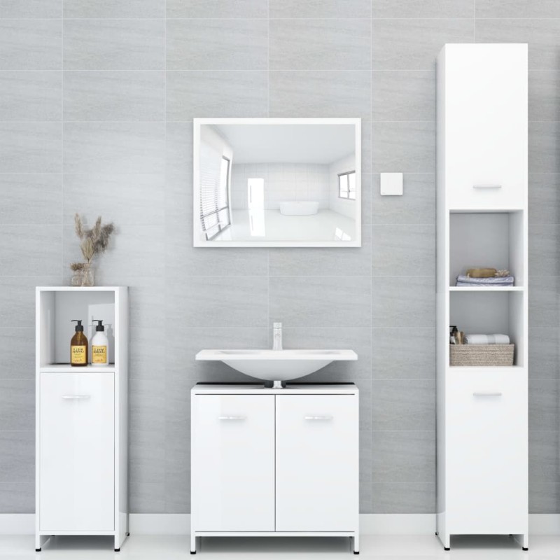 vidaXL Set Mobili da Bagno 4 pz Bianco Lucido in Truciolato