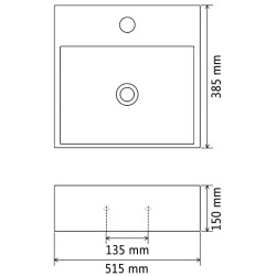 Lavandino con Foro Rubinetto in Ceramica Bianca 51,5x38,5x15 cm