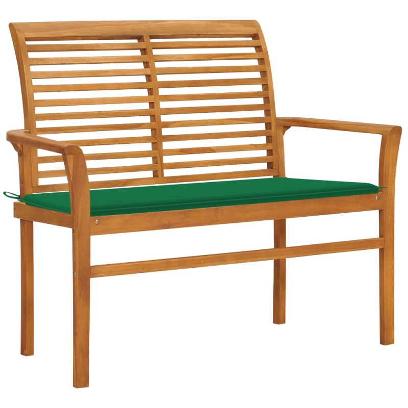 vidaXL Panca da Giardino con Cuscino Verde 112 cm in Legno Teak