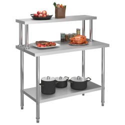 vidaXL Tavolo Lavoro Cucina con Mensola 120x60x120 cm in Acciaio Inox