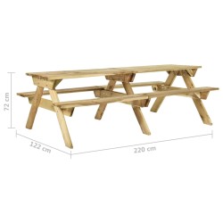   Tavolo da Picnic con Panche 220x122x72 cm in Pino Impregnato