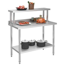 vidaXL Tavolo Lavoro Cucina con Mensola 120x60x120 cm in Acciaio Inox