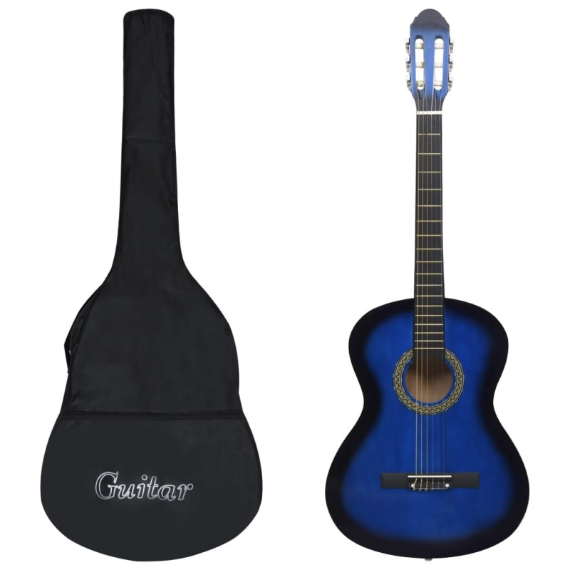 vidaXL Chitarra Classica per Principianti con Custodia Blu 4/4 39"