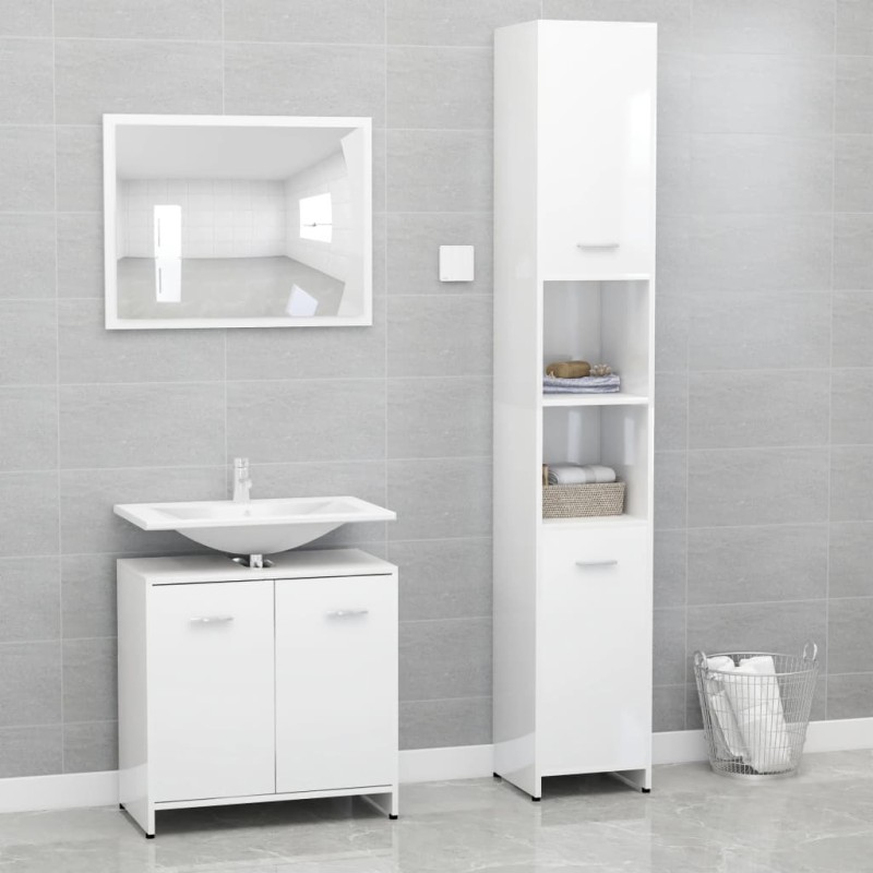 vidaXL Set Mobili da Bagno 3 pz Bianco Lucido in Truciolato