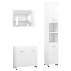 vidaXL Set Mobili da Bagno 3 pz Bianco Lucido in Truciolato