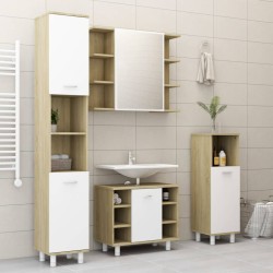   Armadio da Bagno Bianco e Rovere Sonoma 30x30x179 cm Truciolato