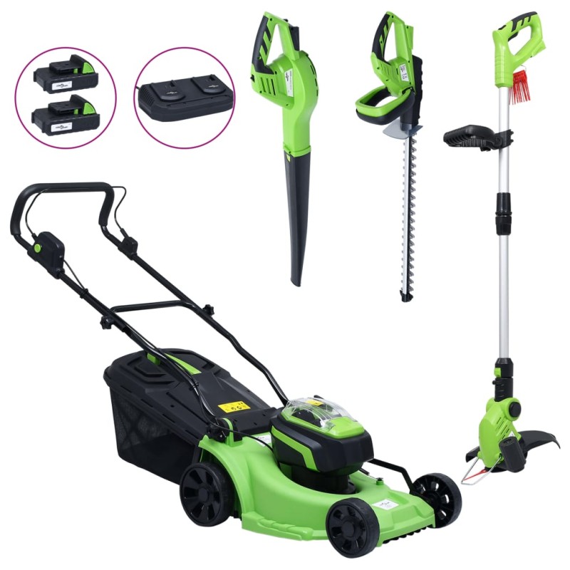 vidaXL Tagliaerba Cordless con Set Attrezzi da Giardino Elettrici