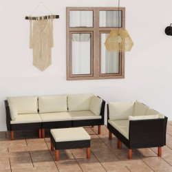 vidaXL Set Divani da Giardino 6 pz con Cuscini in Polyrattan Nero