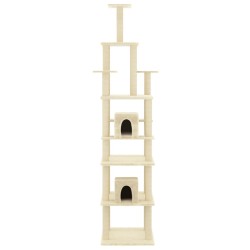   Albero per Gatti con Pali Tiragraffi in Sisal Crema 216 cm