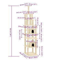   Albero per Gatti con Pali Tiragraffi in Sisal Crema 216 cm