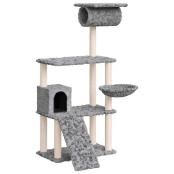   Albero per Gatti con Tiragraffi in Sisal Grigio Chiaro 131 cm