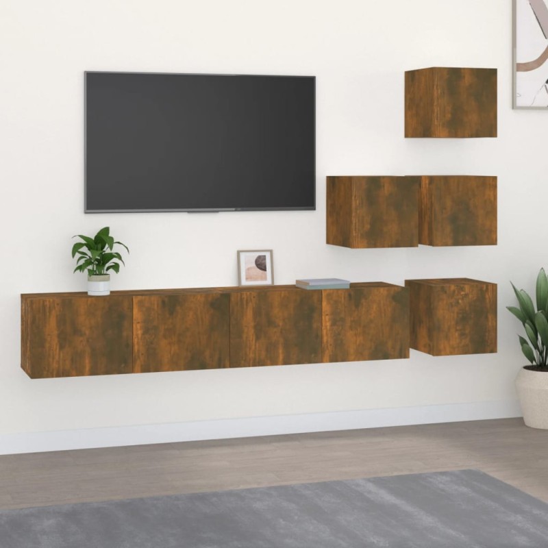   Mobile Porta TV a Parete Rovere Fumo in Legno Ingegnerizzato